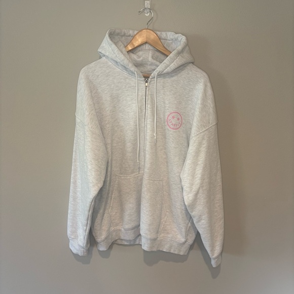 STARFIT Light Grey Oversized Zip Up Hoodie Sweatshirt w/ Lightning Bolt  XL/XXL - Picture 1 of 13